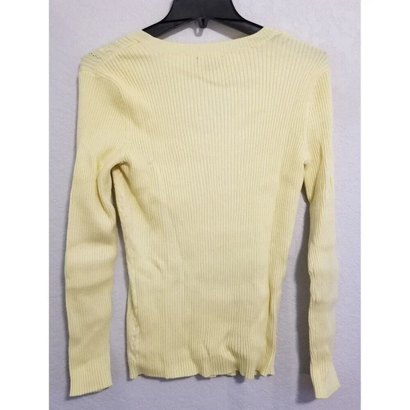 New York & Company Sweater Yellow Medium Scoop Neck Cable Ribbed Womens - Picture 2 of 2
